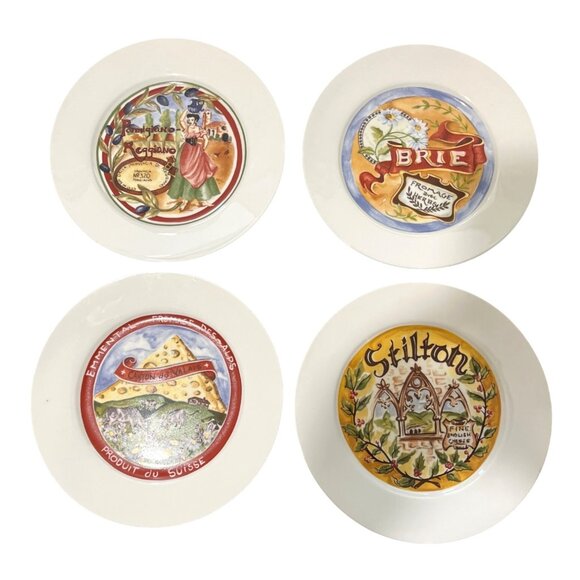 Restoration Hardware Set Of 4 Cheese Plates - Brie Stilton Emmental Parmigiano - Picture 1 of 8